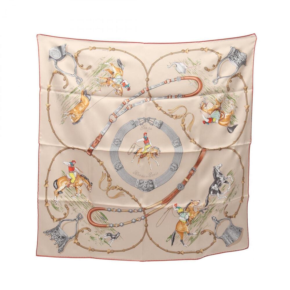 Hermes Carre 70 Pampa Scarf/Muffler, Silk, Women's, Beige/Multicolor